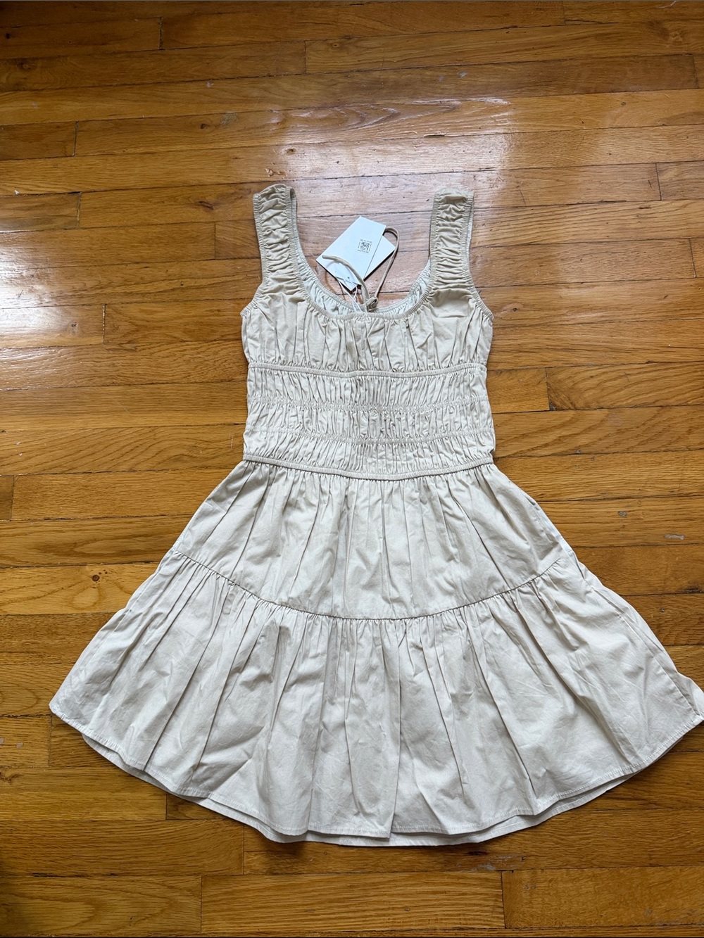 Women's Cream Mini Dress with Ruched Bodice - Picture 3 of 3